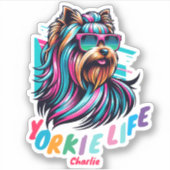 Yorkshire Terrier draagt zonnebril kleurrijk dier Sticker (Voorkant)