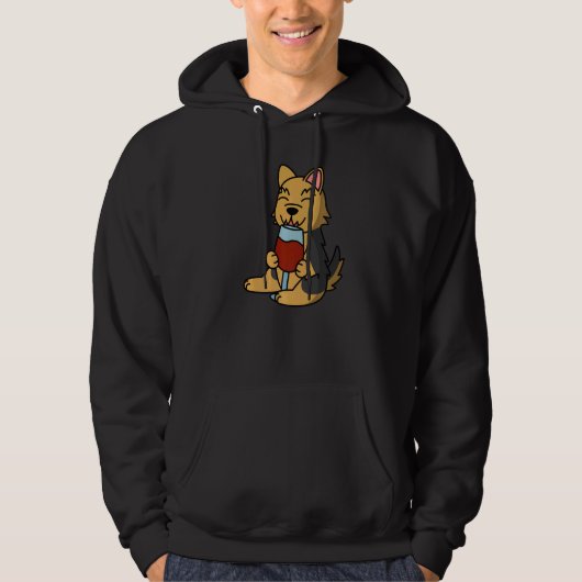 Yorkshire Terrier Drinkende Wijn Hond Hoodie (Voorkant)