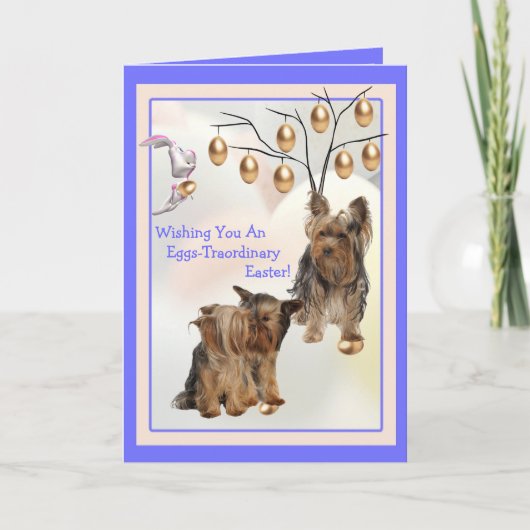 Yorkshire Terrier Eggs - Tracommon Easter Wishes Feestdagen Kaart (Voorkant)
