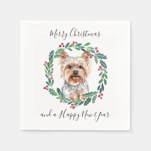 Yorkshire Terrier Elegant Dog Merry Kerstmis Servet (Voorkant)