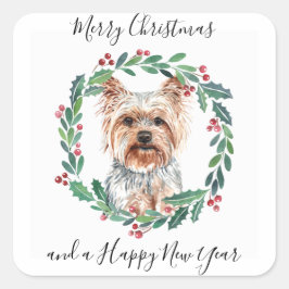 Yorkshire Terrier Elegant Dog Merry Kerstmis Vierkante Sticker