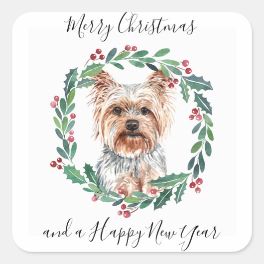Yorkshire Terrier Elegant Dog Merry Kerstmis Vierkante Sticker (Voorkant)