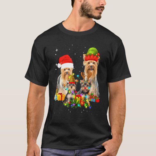 Yorkshire Terrier Familie Kerstverlichting T-shirt (Voorkant)