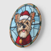 Yorkshire Terrier Gebrandschilderd Glas Kerstmis Grote Klok (Hoek)