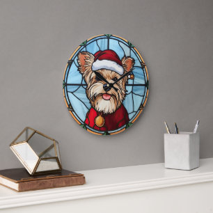 Yorkshire Terrier Gebrandschilderd Glas Kerstmis Grote Klok