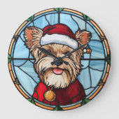 Yorkshire Terrier Gebrandschilderd Glas Kerstmis Grote Klok (Voorkant)