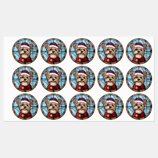 Yorkshire Terrier Gebrandschilderd Glas Kerstmis Labels (Vel)