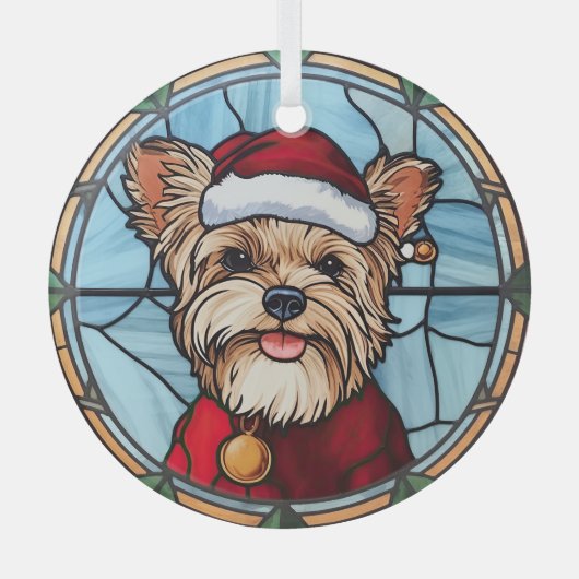 Yorkshire Terrier Gebrandschilderd Glas Kerstmis Ornament (Voorkant)