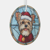 Yorkshire Terrier Gebrandschilderd Glas Kerstmis Ornament (Voorkant Rechts)