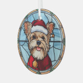 Yorkshire Terrier Gebrandschilderd Glas Kerstmis Ornament (Voorkant links)