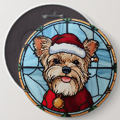 Yorkshire Terrier Gebrandschilderd Glas Kerstmis Ronde Button 6,0 Cm (Voorkant /achterkant)