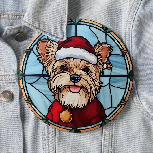 Yorkshire Terrier Gebrandschilderd Glas Kerstmis Ronde Button 6,0 Cm (In situ)