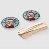 Yorkshire Terrier Gebrandschilderde Glas Kerst Handwaaier (Niet-gemonteerd)