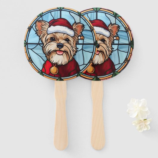 Yorkshire Terrier Gebrandschilderde Glas Kerst Handwaaier (Voorkant en achterkant)