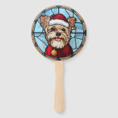 Yorkshire Terrier Gebrandschilderde Glas Kerst Handwaaier (Voorkant)