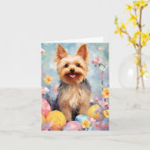 Yorkshire Terrier Gelukkig Pasen Kaart (Gele Bloem)