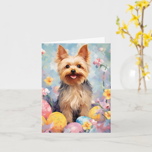 Yorkshire Terrier Gelukkig Pasen Kaart (Gele Bloem)