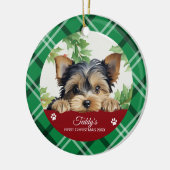 Yorkshire Terrier gepersonaliseerde eerste kerst Keramisch Ornament (Links)