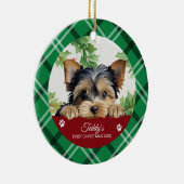 Yorkshire Terrier Gepersonaliseerde Eerste Kerstmi Keramisch Ornament (Rechts)
