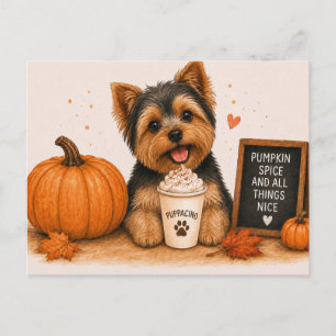 Yorkshire Terrier Gezellig Pumpkin Spice Puppaccin Briefkaart