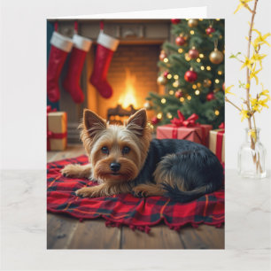 Yorkshire Terrier Gezellige Kerstavond Schilderij Kaart