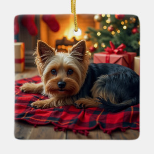 Yorkshire Terrier Gezellige Kerstavond Schilderij Keramisch Ornament