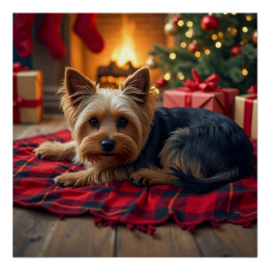 Yorkshire Terrier Gezellige Kerstavond Schilderij Perfect Poster