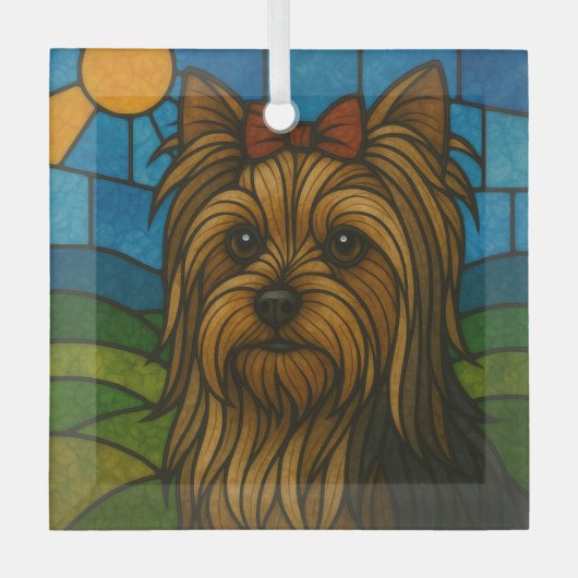 Yorkshire Terrier "Glas in lood" Glas Ornament (Voorkant)