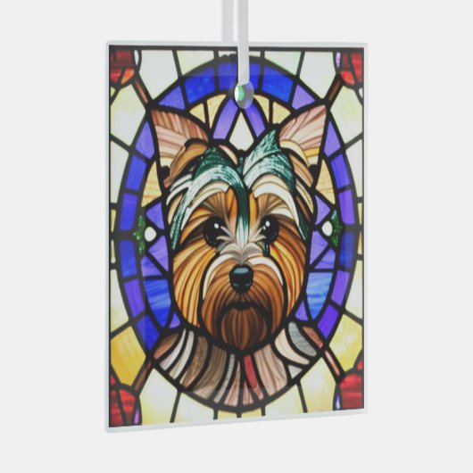 Yorkshire Terrier "Glas in lood" Glas Ornament (Voorkant Rechts)