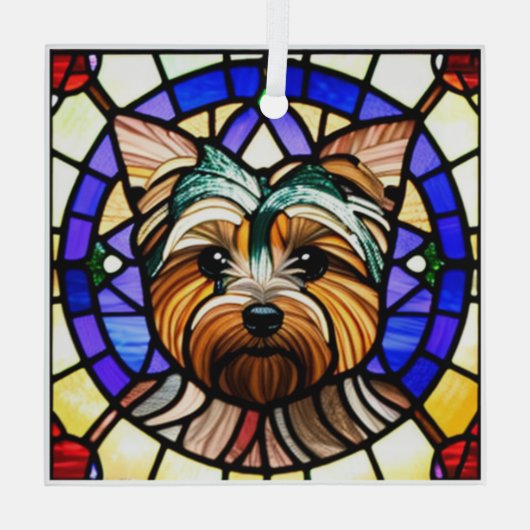 Yorkshire Terrier "Glas in lood" Glas Ornament (Achterkant)