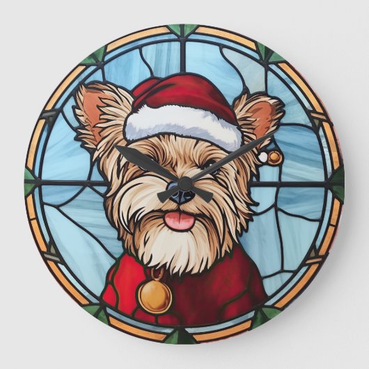 Yorkshire Terrier Glas in lood Kerst Grote Klok (Voorkant)