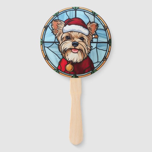Yorkshire Terrier Glas in lood Kerst Handwaaier (Voorkant)