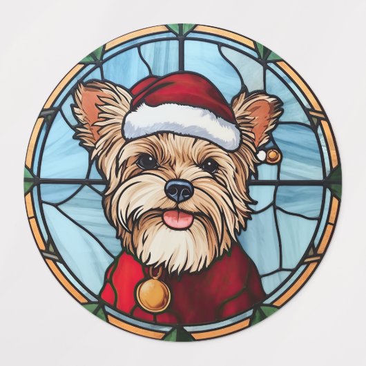 Yorkshire Terrier Glas in lood Kerst Labels (Design 2)