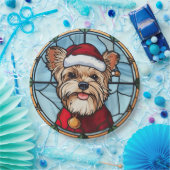 Yorkshire Terrier Glas in lood Kerst Papieren Bordje (Feest)