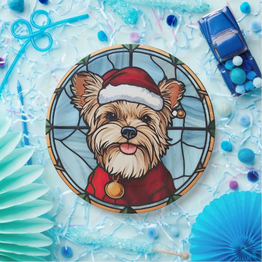 Yorkshire Terrier Glas in lood Kerst Papieren Bordje (Feest)