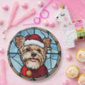 Yorkshire Terrier Glas in lood Kerst Papieren Bordje (Feest)