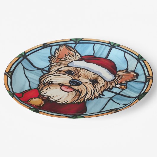 Yorkshire Terrier Glas in lood Kerst Papieren Bordje (Gekanteld)
