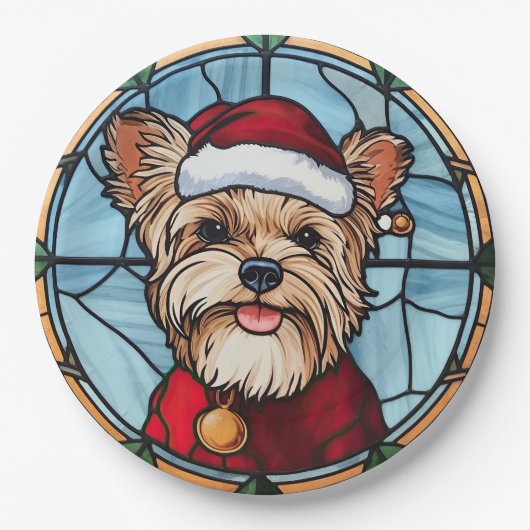 Yorkshire Terrier Glas in lood Kerst Papieren Bordje (Voorkant)