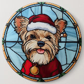 Yorkshire Terrier Glas in lood Kerst Ronde Button 6,0 Cm (Voorkant)