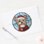 Yorkshire Terrier Glas in lood Kerst Ronde Sticker (Envelop)