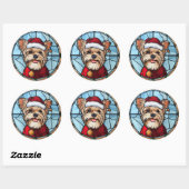 Yorkshire Terrier Glas in lood Kerst Ronde Sticker (Vel)