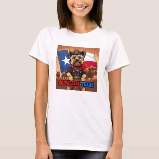 Yorkshire Terrier God Bless Texas T-shirt (Voorkant)