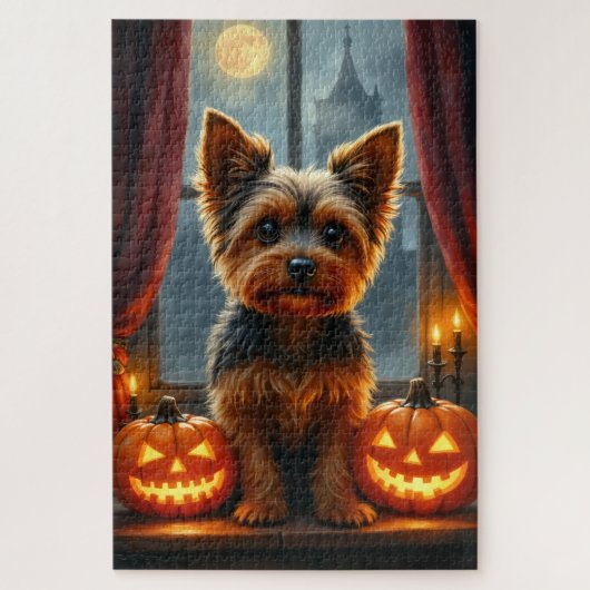 Yorkshire Terrier Gotische Halloween Portret Kunst Legpuzzel (Verticaal)