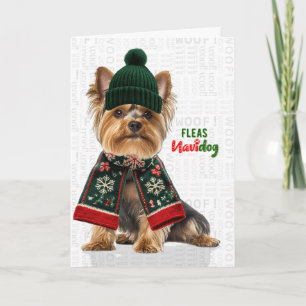 Yorkshire Terrier Grappige Vlooien Navidog Kerstmi Feestdagen Kaart