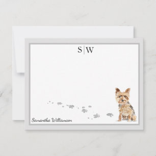 Yorkshire Terrier Gray Border Monogram Personalise Notitiekaartje
