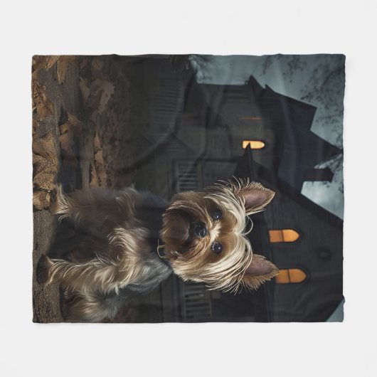 Yorkshire Terrier Halloween eng Fleece Deken (Voorkant (Horizontaal))