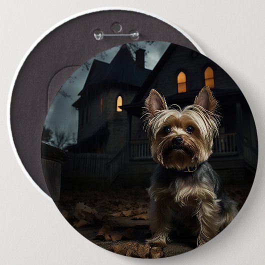 Yorkshire Terrier Halloween eng Ronde Button 6,0 Cm (Voorkant /achterkant)