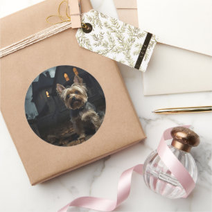 Yorkshire Terrier Halloween eng Ronde Sticker