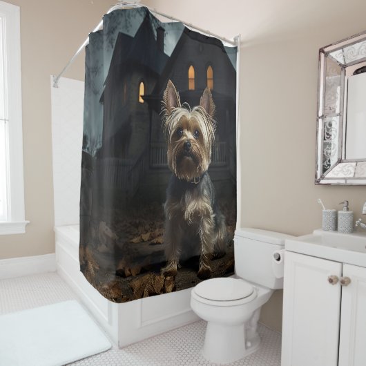 Yorkshire Terrier Halloween Griezelen Douchegordijn (In situ)