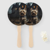 Yorkshire Terrier Halloween Griezelen Handwaaier (Voorkant en achterkant)